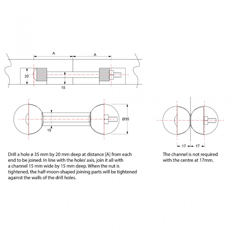 ASSEMBLY TO JOIN WORK SURFACES D.35 120mm